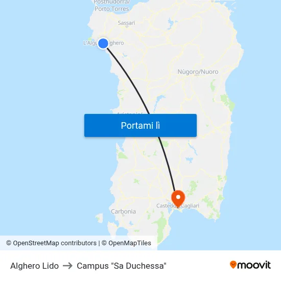 Alghero Lido to Campus "Sa Duchessa" map