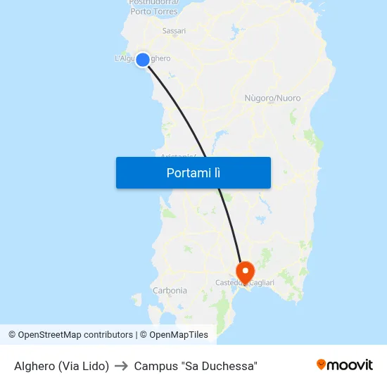 Alghero (Via Lido) to Campus "Sa Duchessa" map
