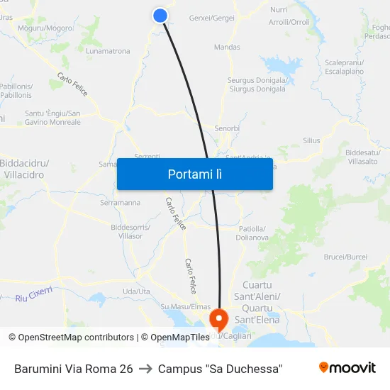 Barumini Via Roma 26 to Campus "Sa Duchessa" map