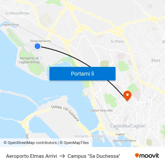 Aeroporto Elmas Arrivi to Campus "Sa Duchessa" map