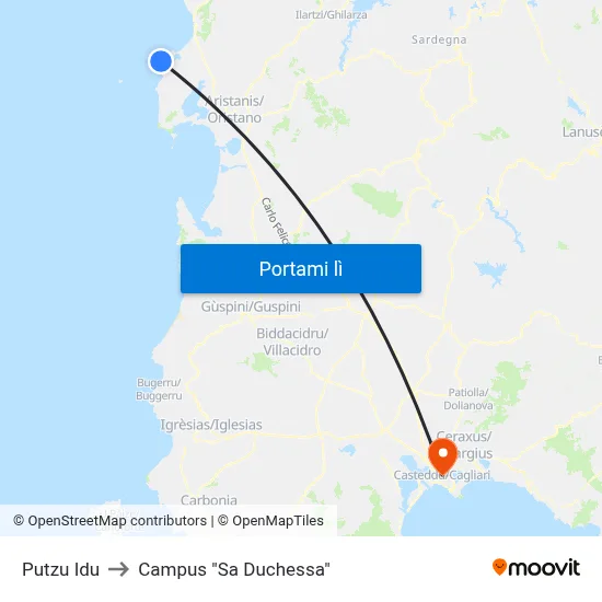 Putzu Idu to Campus "Sa Duchessa" map