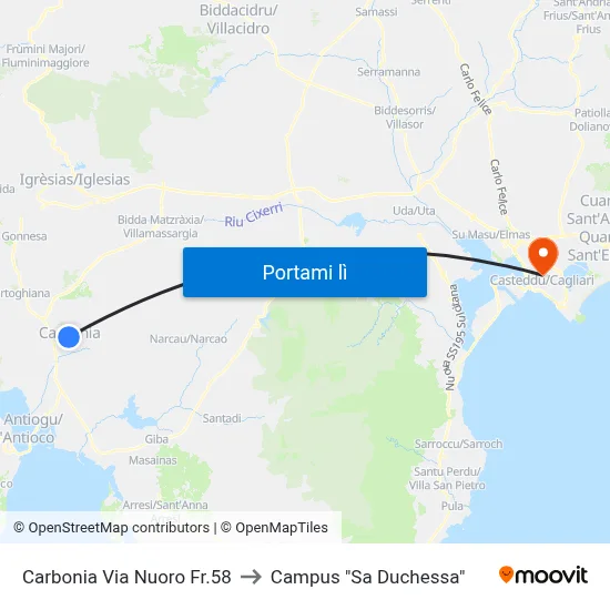 Carbonia Via Nuoro Fr.58 to Campus "Sa Duchessa" map