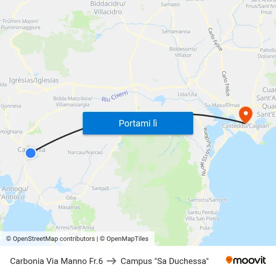 Carbonia Via Manno Fr.6 to Campus "Sa Duchessa" map