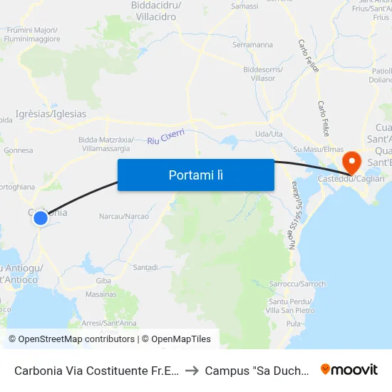 Carbonia Via Costituente Fr.Ex Inail to Campus "Sa Duchessa" map