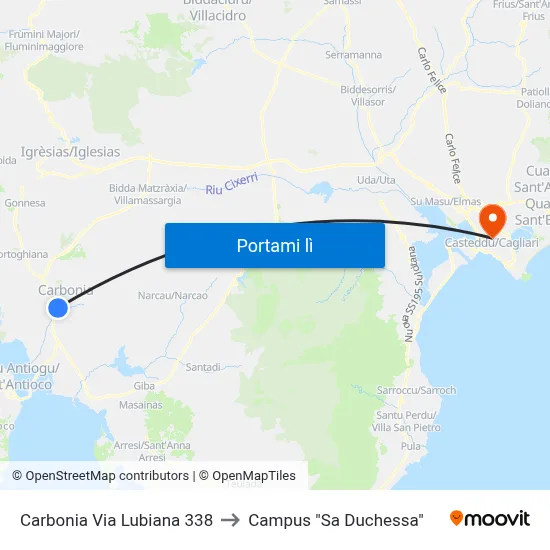 Carbonia Via Lubiana 338 to Campus "Sa Duchessa" map