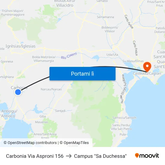 Carbonia Via Asproni 156 to Campus "Sa Duchessa" map