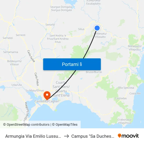 Armungia Via Emilio Lussu 26 to Campus "Sa Duchessa" map