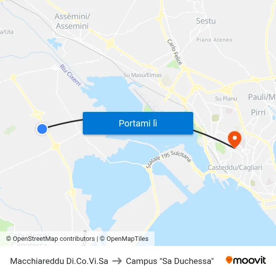 Macchiareddu Di.Co.Vi.Sa to Campus "Sa Duchessa" map