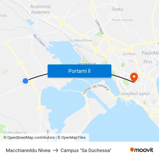 Macchiareddu  Nivea to Campus "Sa Duchessa" map