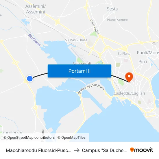 Macchiareddu  Fluorsid-Pusceddu to Campus "Sa Duchessa" map