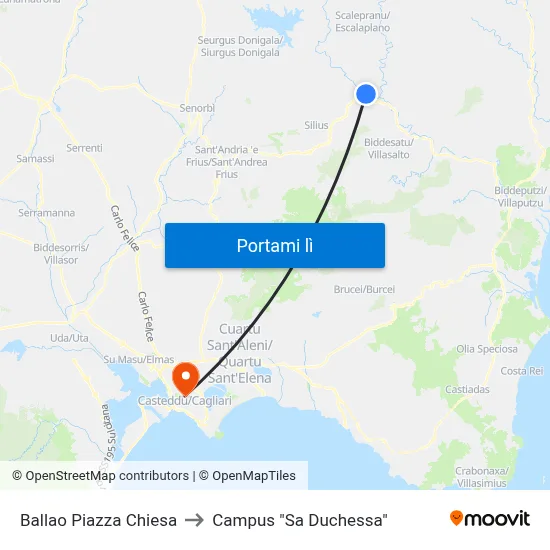 Ballao Piazza Chiesa to Campus "Sa Duchessa" map
