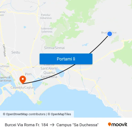 Burcei Via Roma Fr. 184 to Campus "Sa Duchessa" map