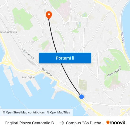 Cagliari Piazza Centomila Bonaria to Campus "Sa Duchessa" map
