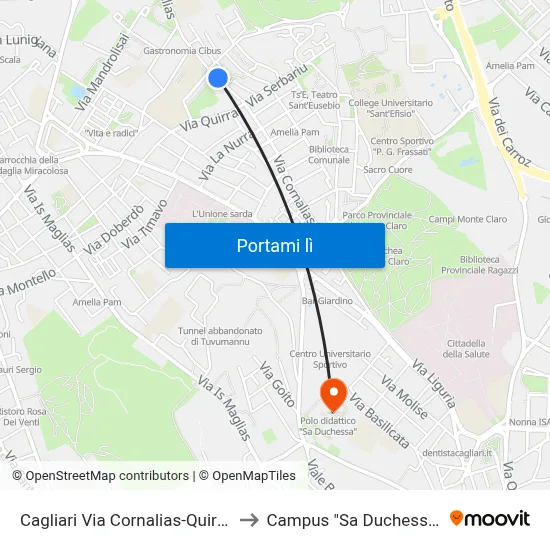 Cagliari Via Cornalias-Quirra to Campus "Sa Duchessa" map