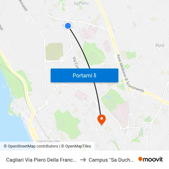 Cagliari Via Piero Della Francesca 5 to Campus "Sa Duchessa" map