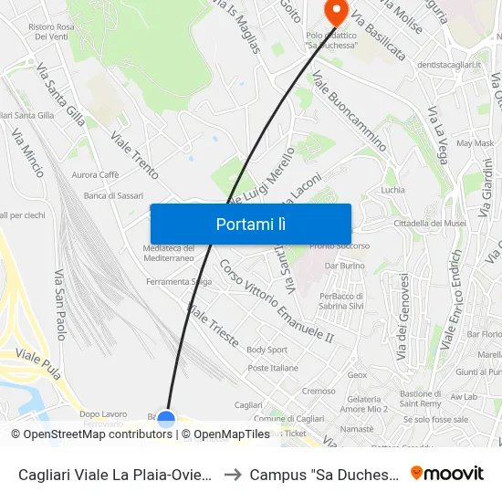 Cagliari Viale La Plaia-Oviesse to Campus "Sa Duchessa" map
