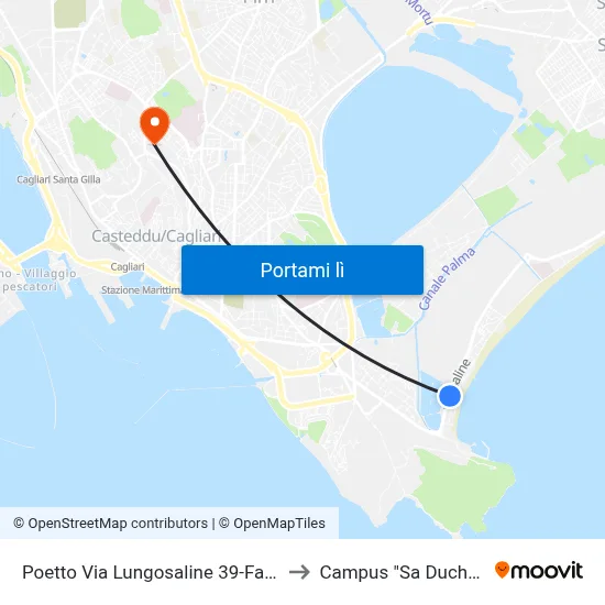 Poetto Via Lungosaline 39-Farmacia to Campus "Sa Duchessa" map