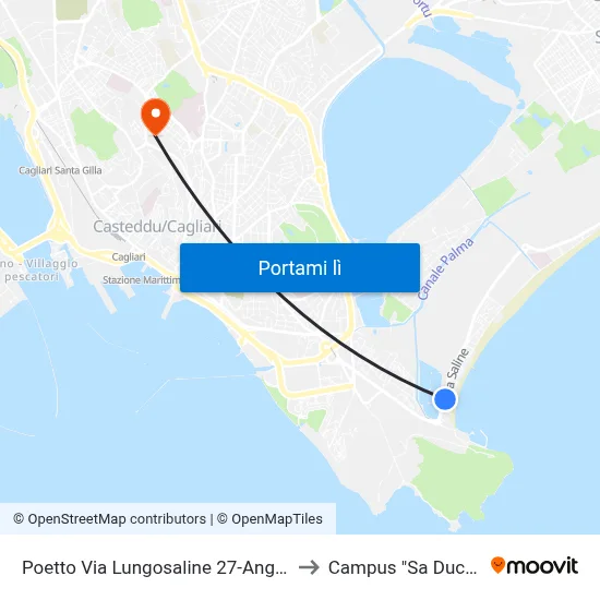 Poetto Via Lungosaline 27-Ang. Gorgona to Campus "Sa Duchessa" map