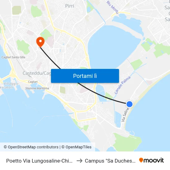 Poetto Via Lungosaline-Chiesa to Campus "Sa Duchessa" map