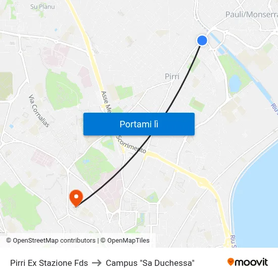 Pirri Ex Stazione Fds to Campus "Sa Duchessa" map