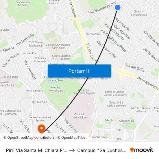 Pirri Via Santa M. Chiara Fr.76 to Campus "Sa Duchessa" map