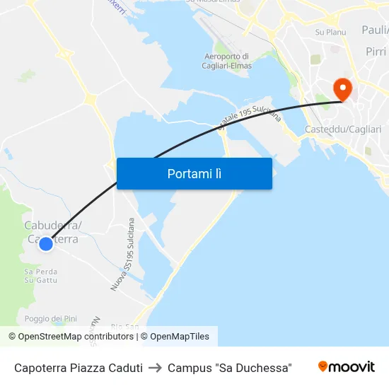 Capoterra Piazza Caduti to Campus "Sa Duchessa" map