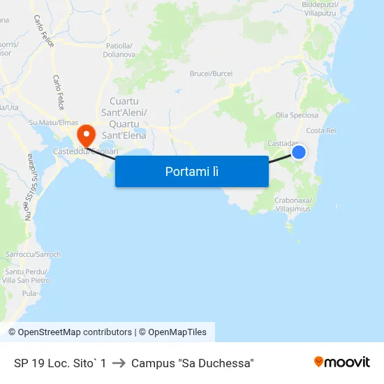 SP 19 Loc. Sito` 1 to Campus "Sa Duchessa" map