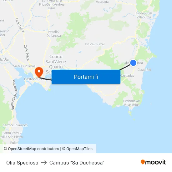 Olia Speciosa to Campus "Sa Duchessa" map