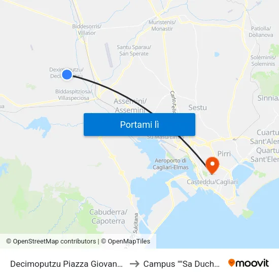 Decimoputzu Piazza Giovanni XXIII to Campus "Sa Duchessa" map