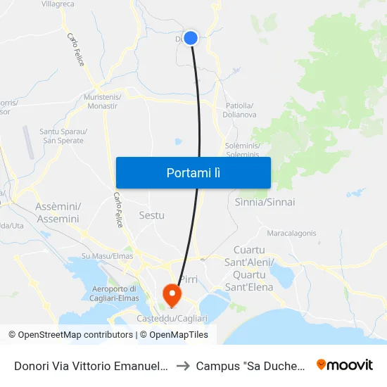 Donori Via Vittorio Emanuele 20 to Campus "Sa Duchessa" map