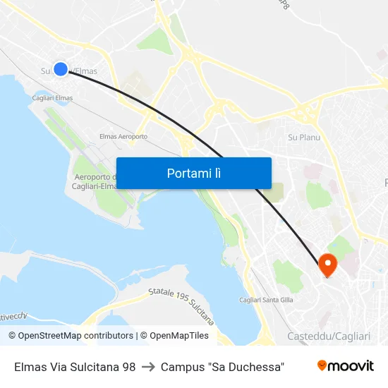 Elmas Via Sulcitana 98 to Campus "Sa Duchessa" map