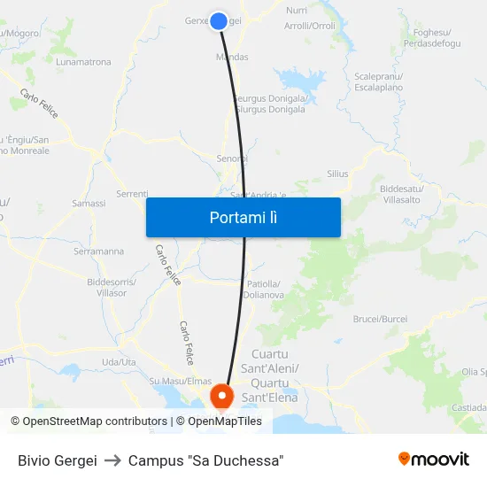 Bivio Gergei to Campus "Sa Duchessa" map
