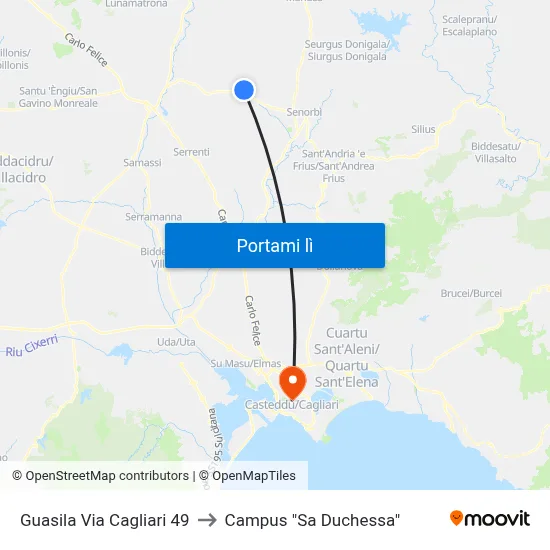 Guasila Via Cagliari 49 to Campus "Sa Duchessa" map