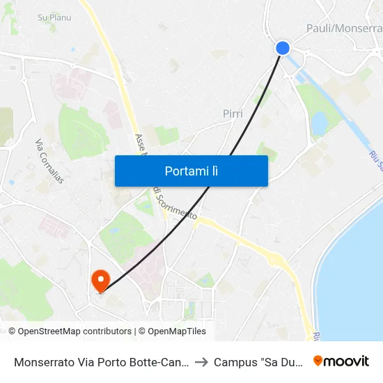 Monserrato Via Porto Botte-Cantina Sociale to Campus "Sa Duchessa" map