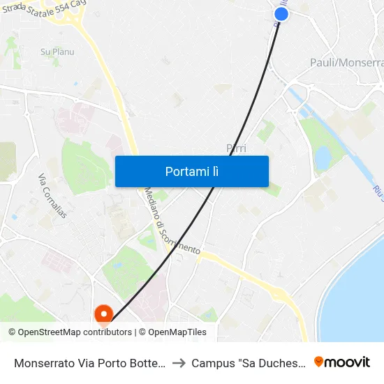 Monserrato Via Porto Botte 10 to Campus "Sa Duchessa" map