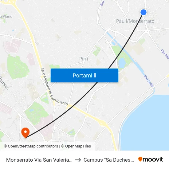 Monserrato Via San Valeriano to Campus "Sa Duchessa" map