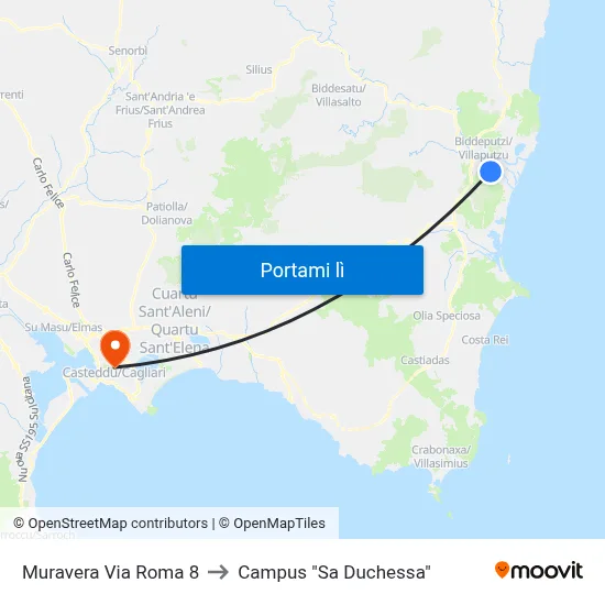 Muravera Via Roma 8 to Campus "Sa Duchessa" map