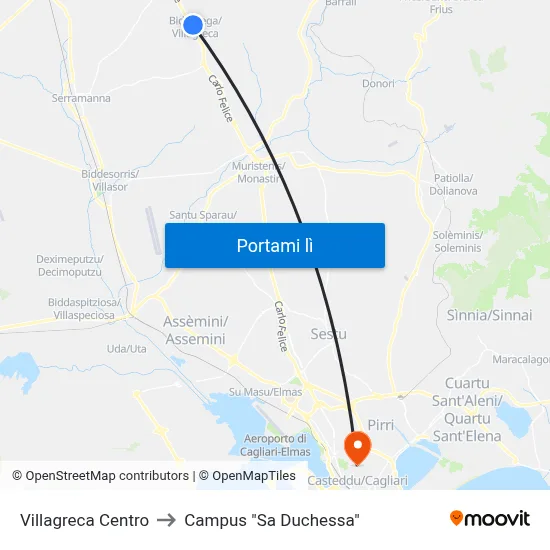 Villagreca Centro to Campus "Sa Duchessa" map
