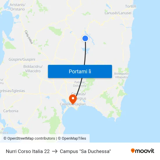 Nurri Corso Italia 22 to Campus "Sa Duchessa" map