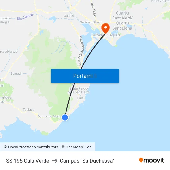 SS 195 Cala Verde to Campus "Sa Duchessa" map