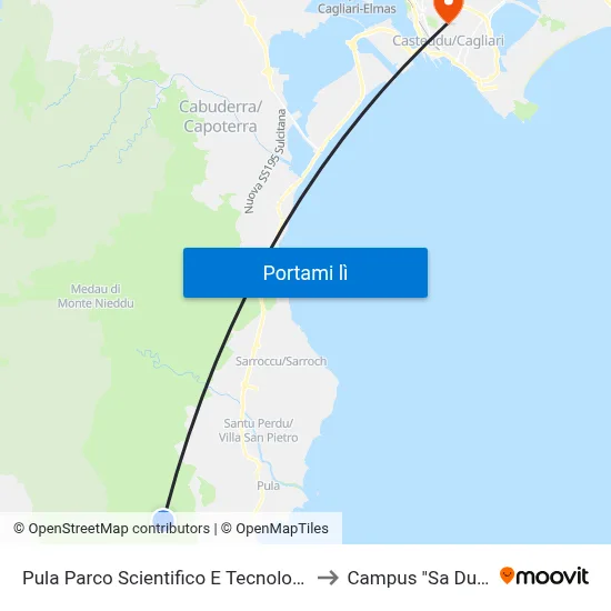 Pula Parco Scientifico E Tecnologico-Edificio 1 to Campus "Sa Duchessa" map