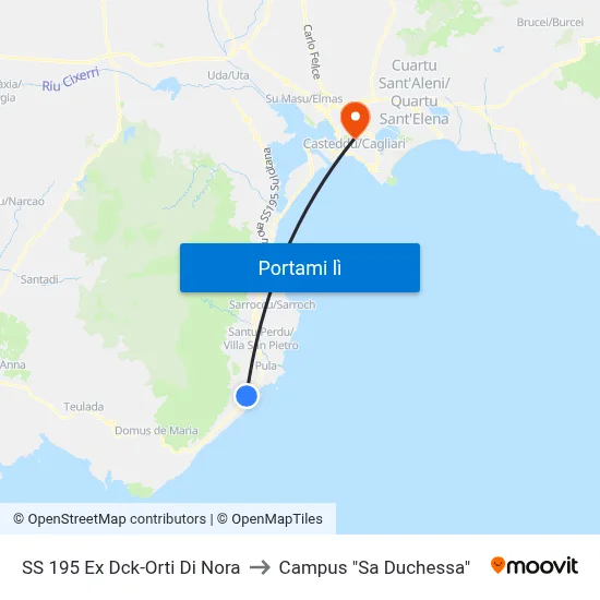 SS 195 Ex Dck-Orti Di Nora to Campus "Sa Duchessa" map