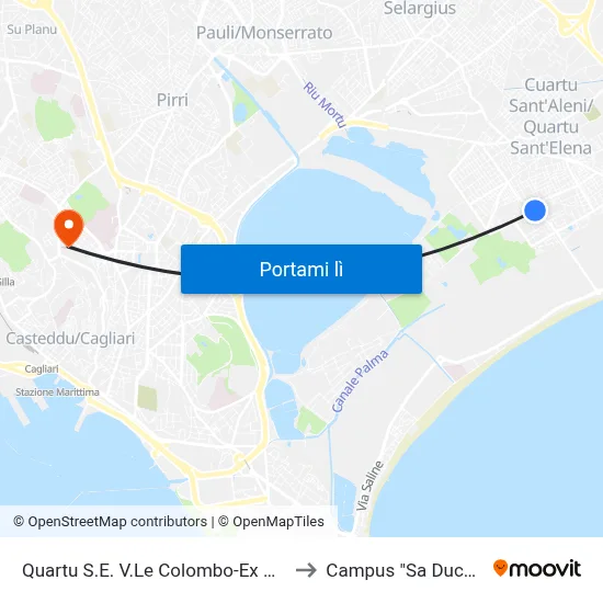 Quartu S.E. V.Le Colombo-Ex Municipio to Campus "Sa Duchessa" map