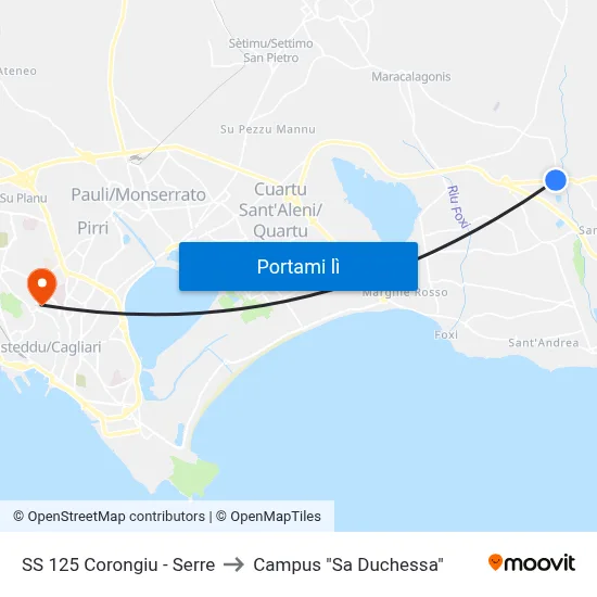 SS 125 Corongiu - Serre to Campus "Sa Duchessa" map