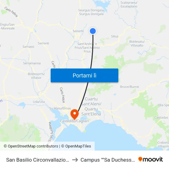 San Basilio Circonvallazione to Campus "Sa Duchessa" map