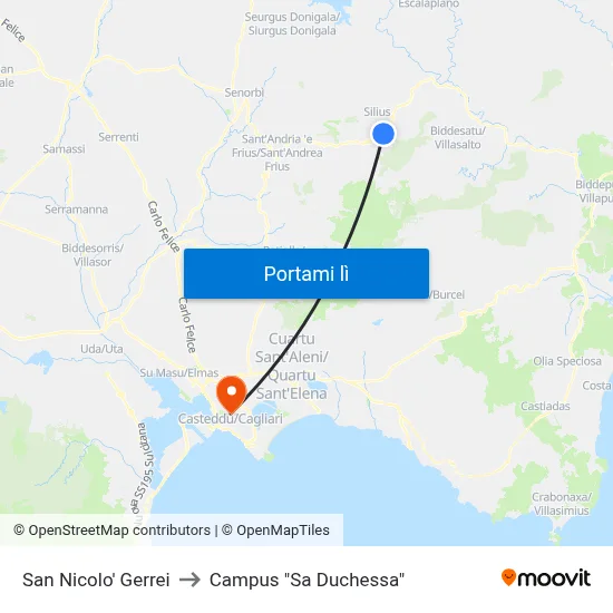 San Nicolo' Gerrei to Campus "Sa Duchessa" map