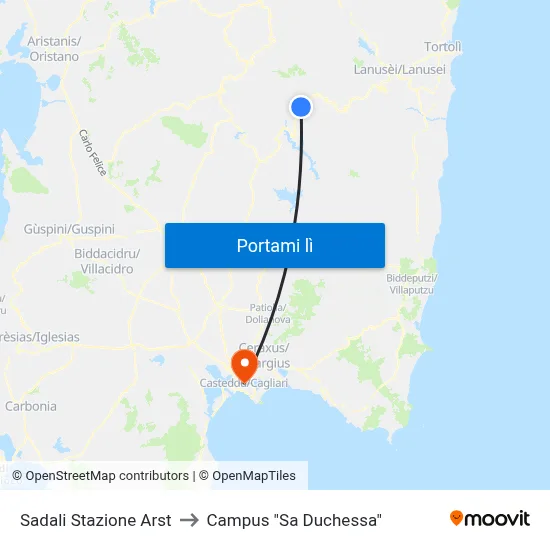 Sadali Stazione Arst to Campus "Sa Duchessa" map