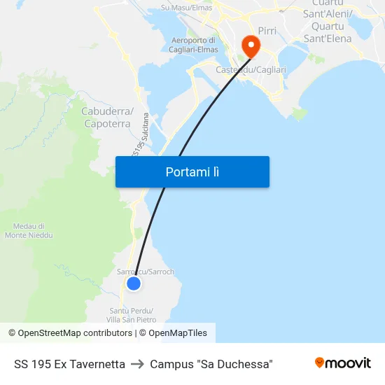 SS 195 Ex Tavernetta to Campus "Sa Duchessa" map