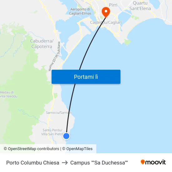 Porto Columbu Chiesa to Campus ""Sa Duchessa"" map