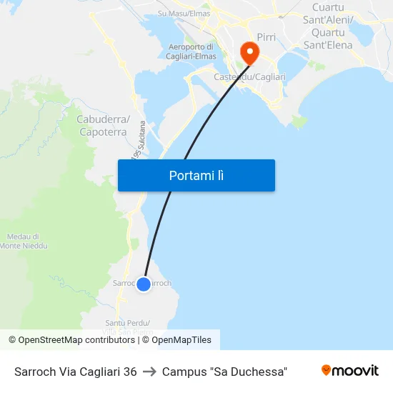 Sarroch Via Cagliari 36 to Campus "Sa Duchessa" map
